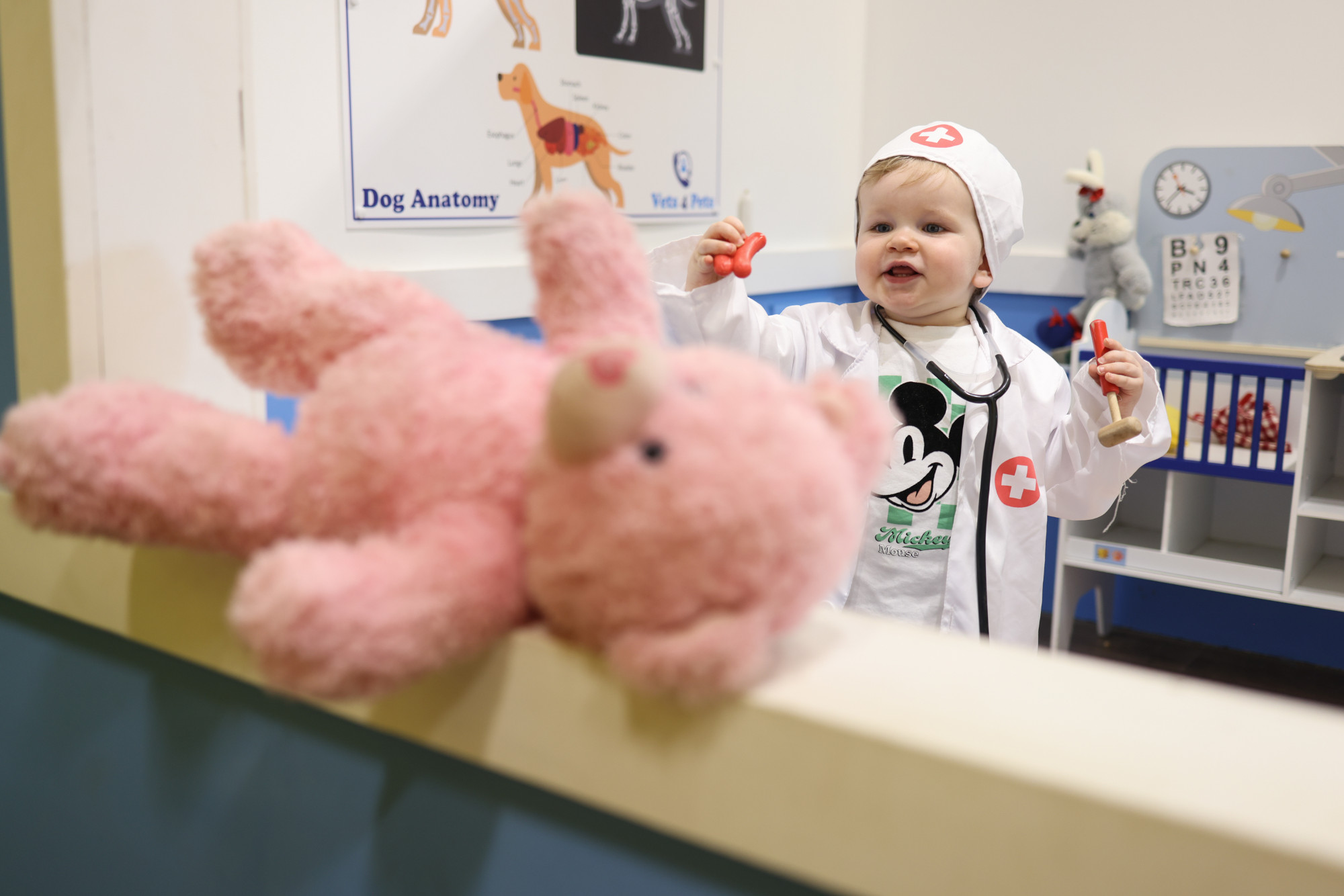 A child in Newham Grange's play town being a vet for a day