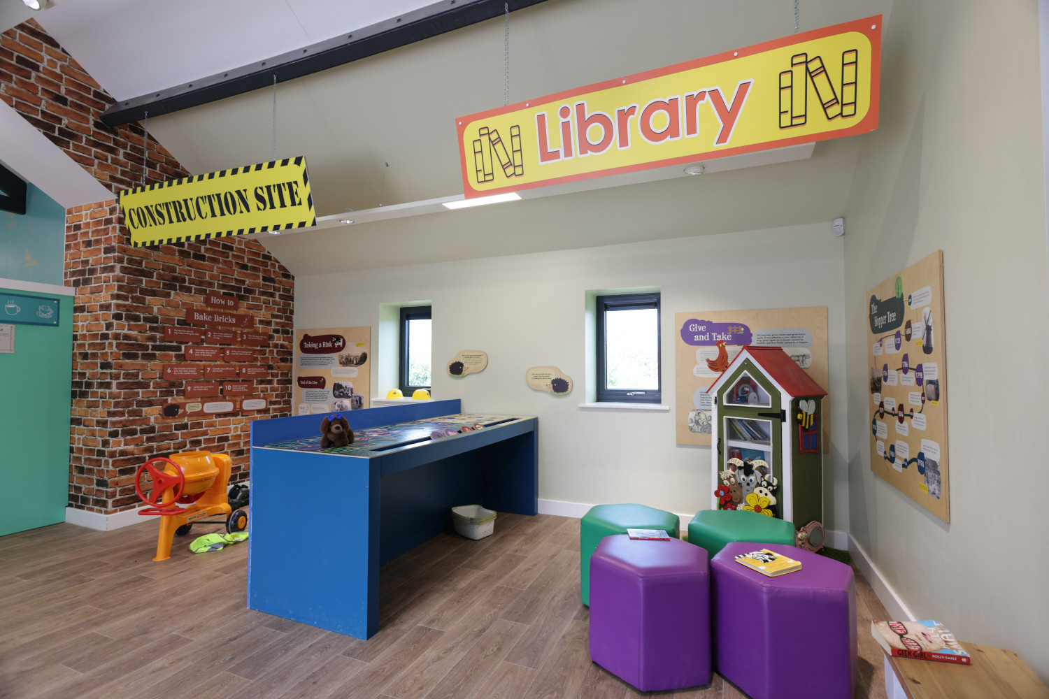 Photo of the library and construction zone in the Imaginary Play Town