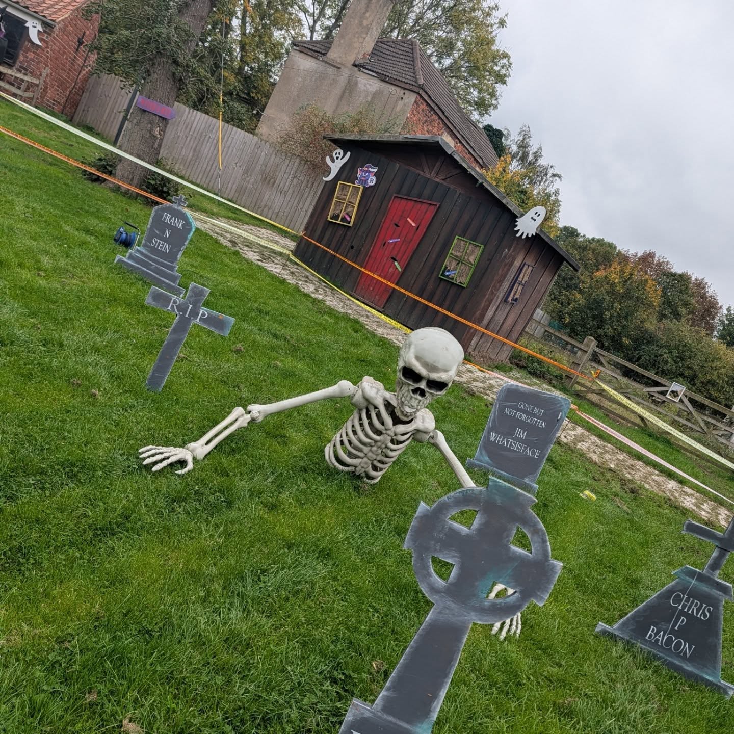 a big spooky skeleton in the middle of Newham Grange Farm for halloween