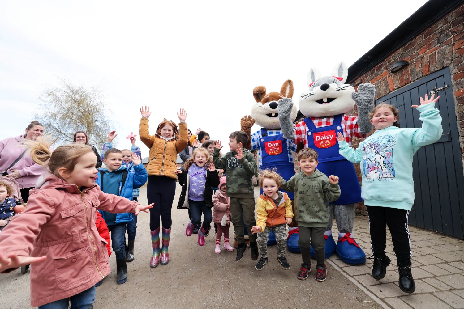 Kids and families enjoying one of Newham Grange Farm's parties with Daisy and Dan